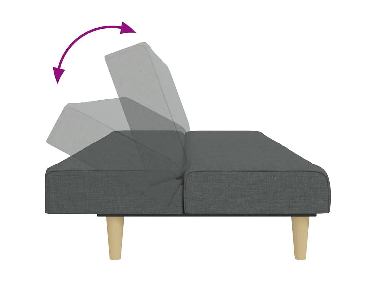 Canapé-lit à 2 places avec repose-pied gris foncé tissu