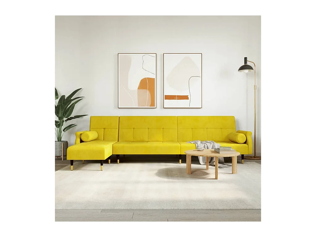 Canapé-lit en forme de L jaune 271x140x70 cm velours