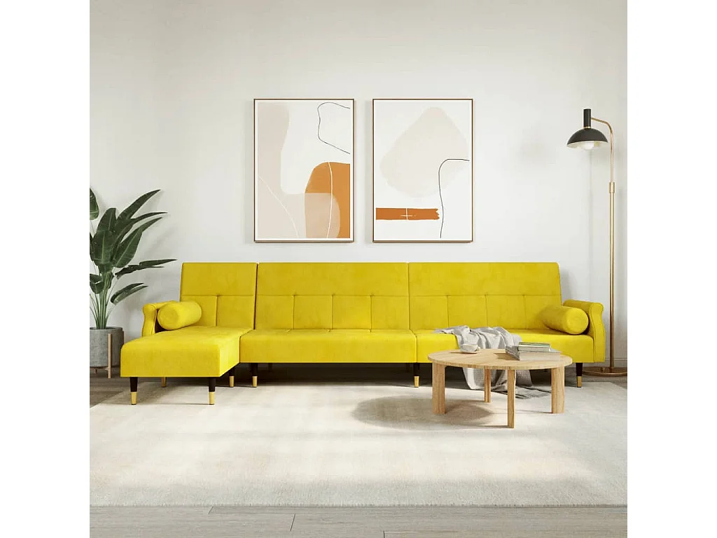 Canapé-lit en forme de L jaune 271x140x70 cm velours