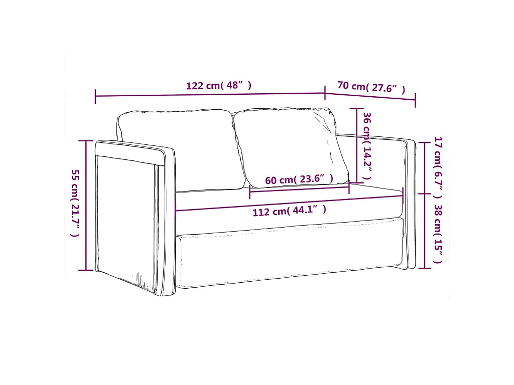 Slaapbank vloermodel 2-in-1 122x204x55 cm fluweel blauw
