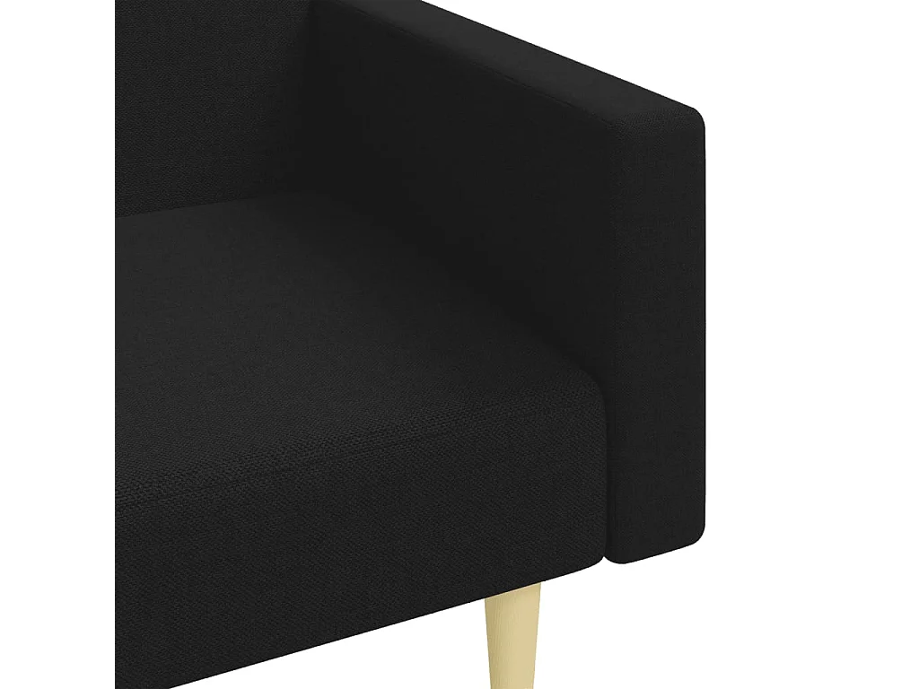 Canapé-lit à 2 places avec repose-pied noir tissu