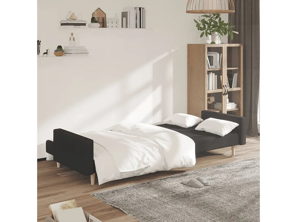 Canapé-lit à 2 places noir tissu