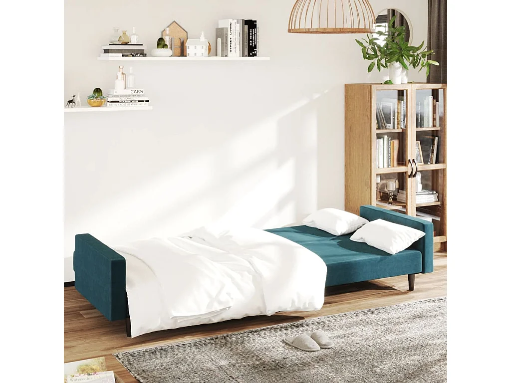 Canapé-lit à 2 places Bleu Velours