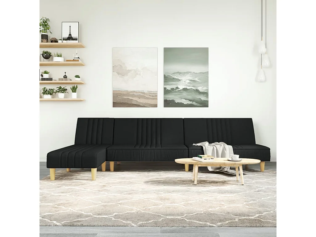 Slaapbank L-vormig 255x140x70 cm fluweel zwart