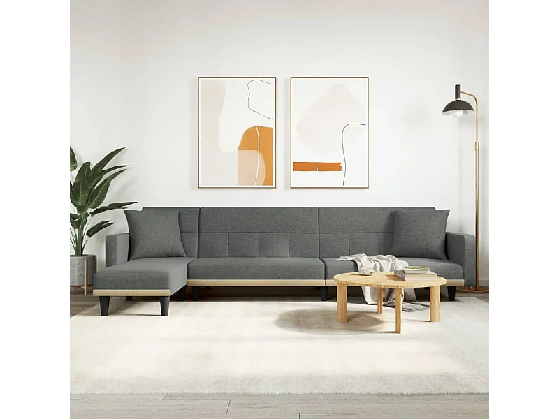 Canapé-lit en forme de L gris foncé 275x140x70 cm tissu