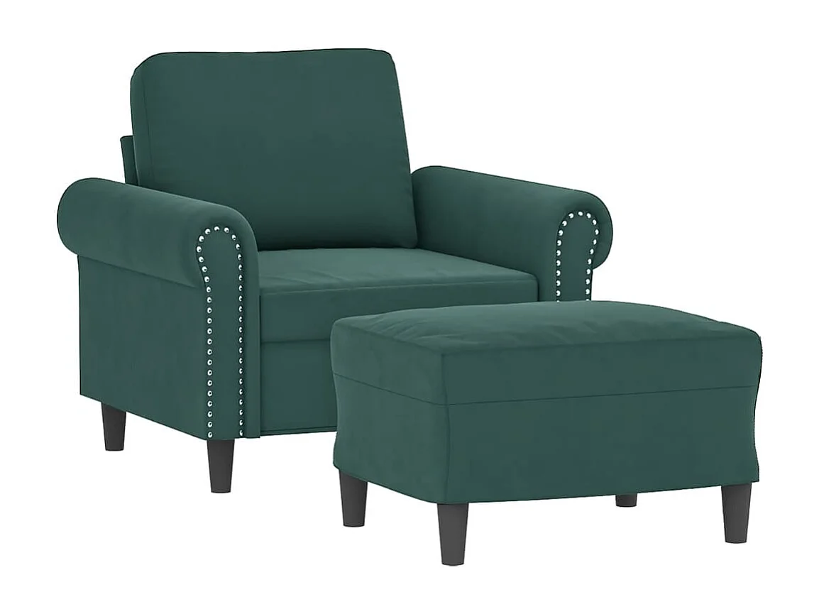 Sillón con taburete terciopelo verde oscuro 60 cm