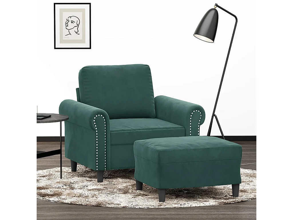 Fauteuil avec repose-pied Vert foncé 60 cm Velours