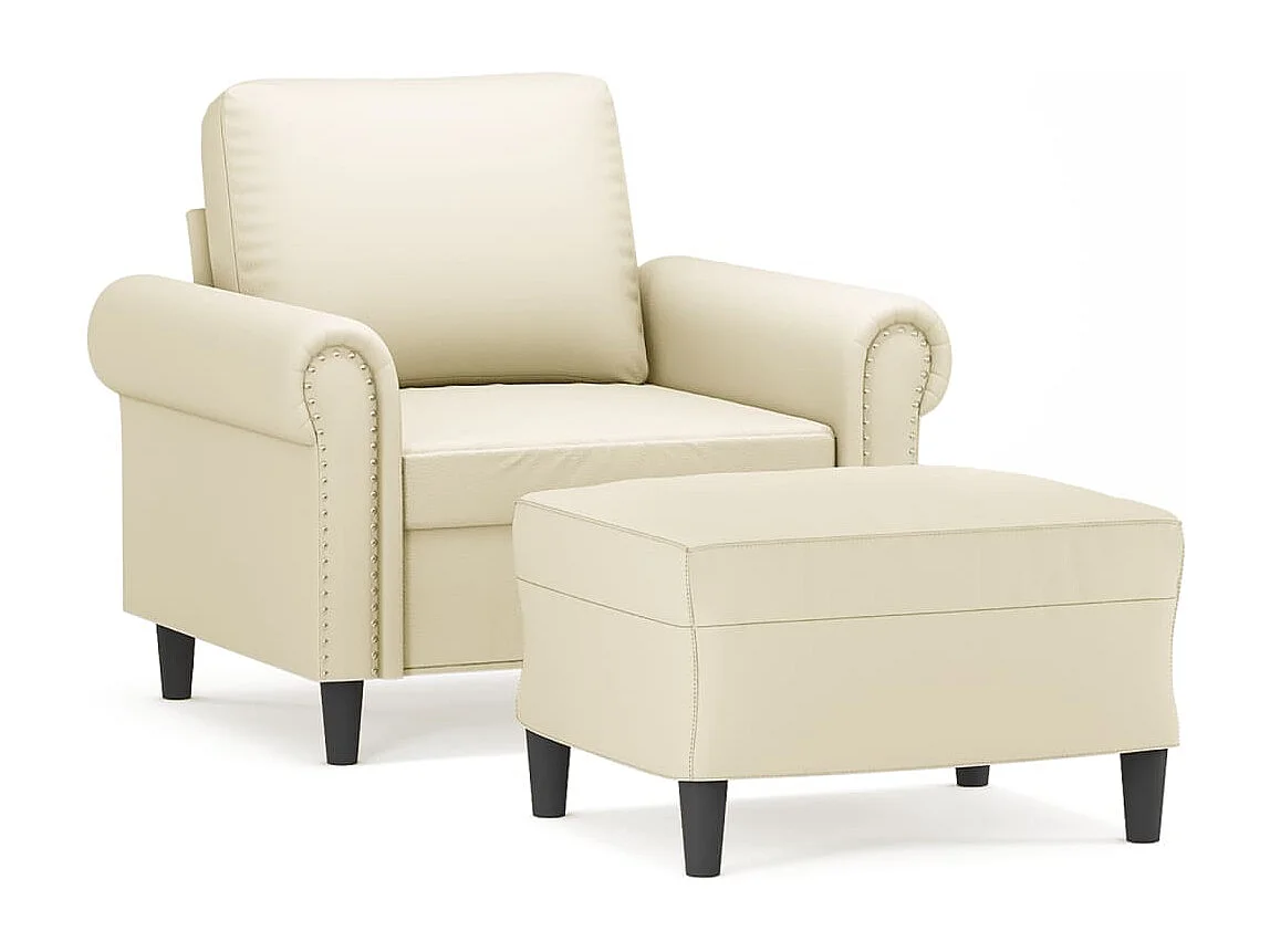 Fauteuil avec repose-pied Crème 60 cm Similicuir