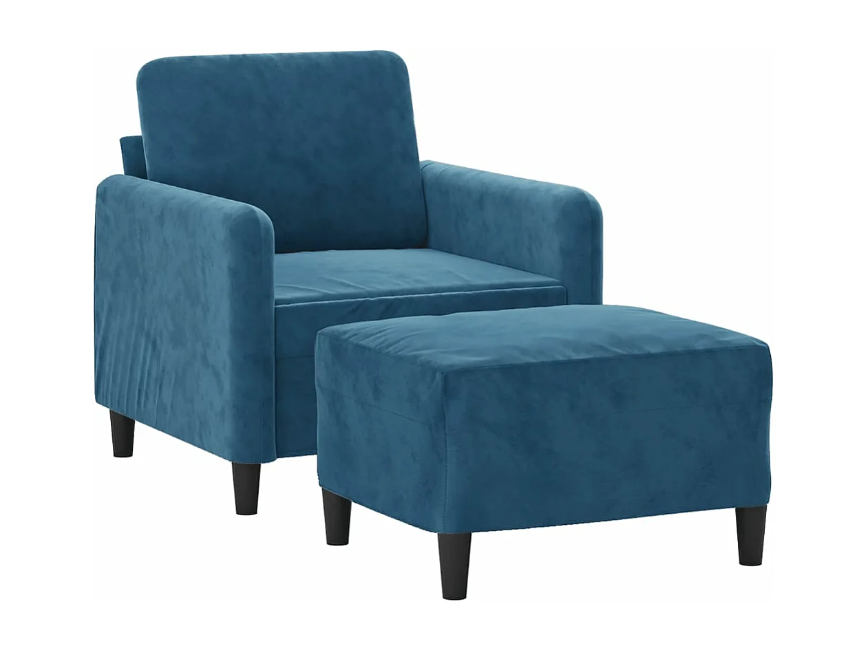 Fauteuil met voetenbank 60 cm fluweel blauw