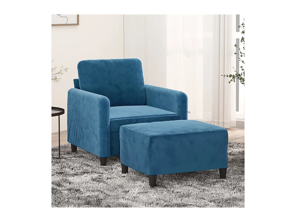 Sillón con taburete terciopelo azul 60 cm
