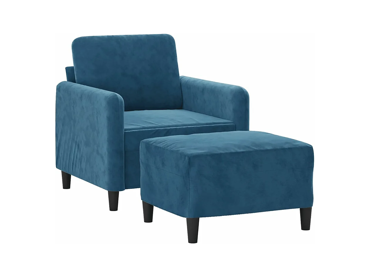 Sillón con taburete terciopelo azul 60 cm
