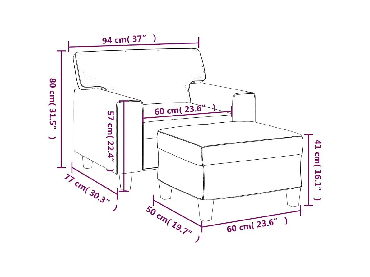 Fauteuil avec repose-pied Cappuccino 60 cm Similicuir