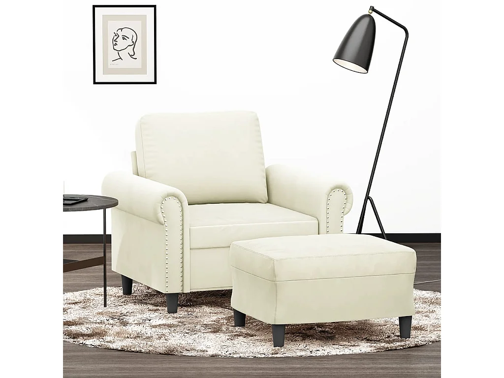 Fauteuil avec repose-pied Crème 60 cm Velours