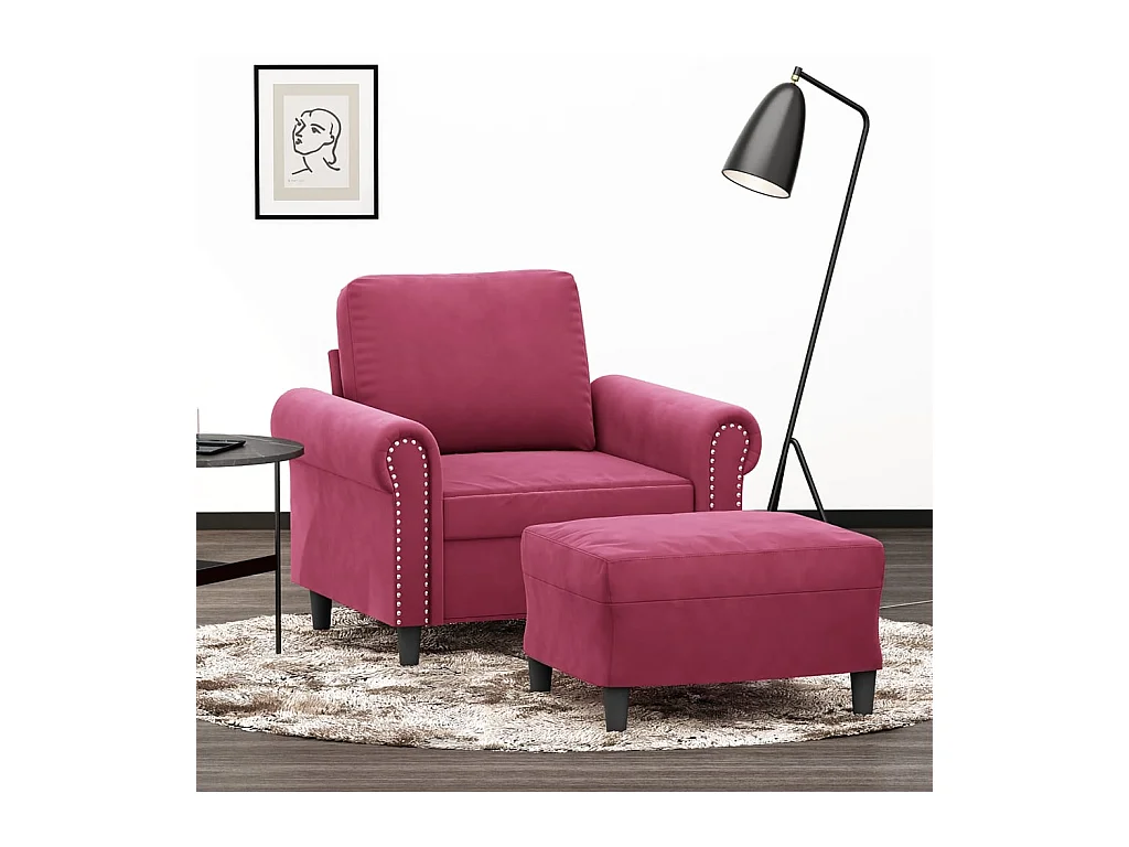 Fauteuil avec repose-pied Rouge bordeaux 60 cm Velours