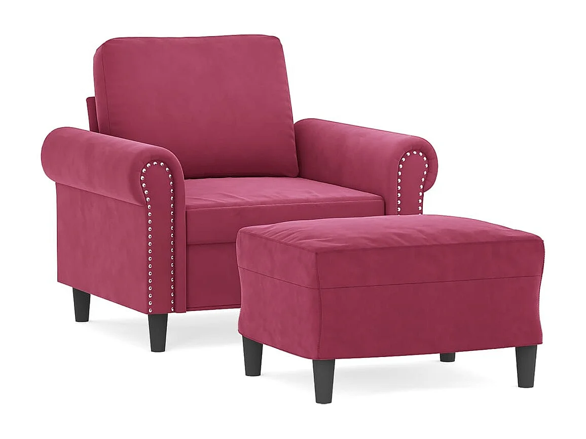 Fauteuil avec repose-pied Rouge bordeaux 60 cm Velours