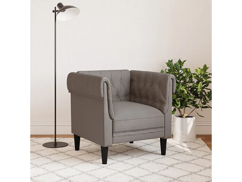 Sillón Chesterfield de tela gris taupé