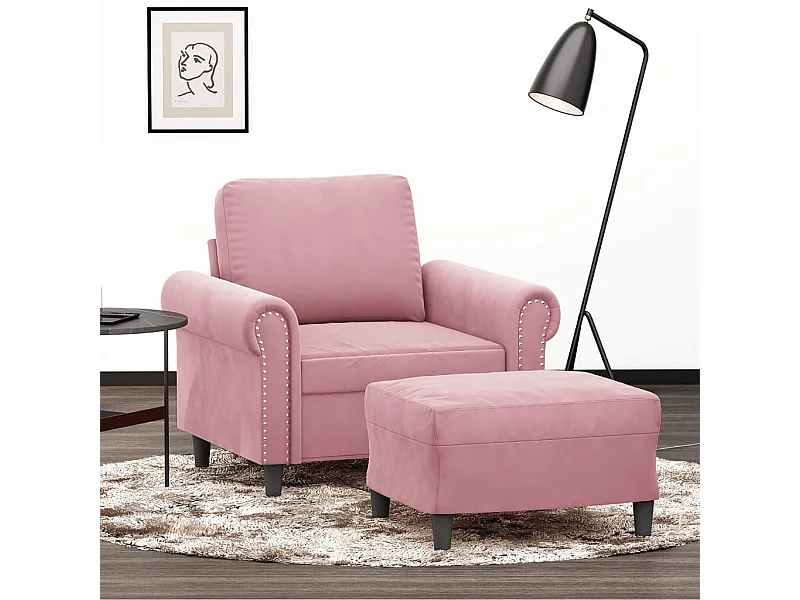 Fauteuil avec repose-pied Rose 60 cm Velours