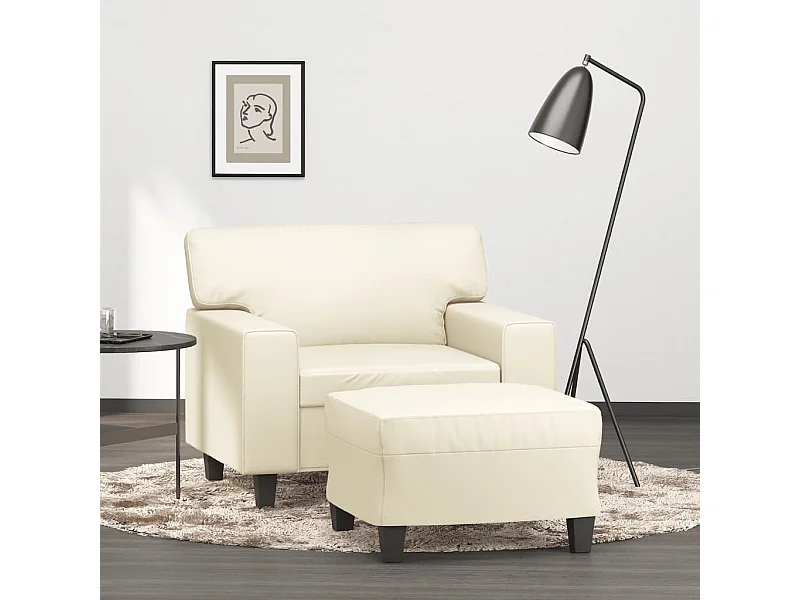 Poltrona com apoio de pés couro artificial 60 cm cor creme