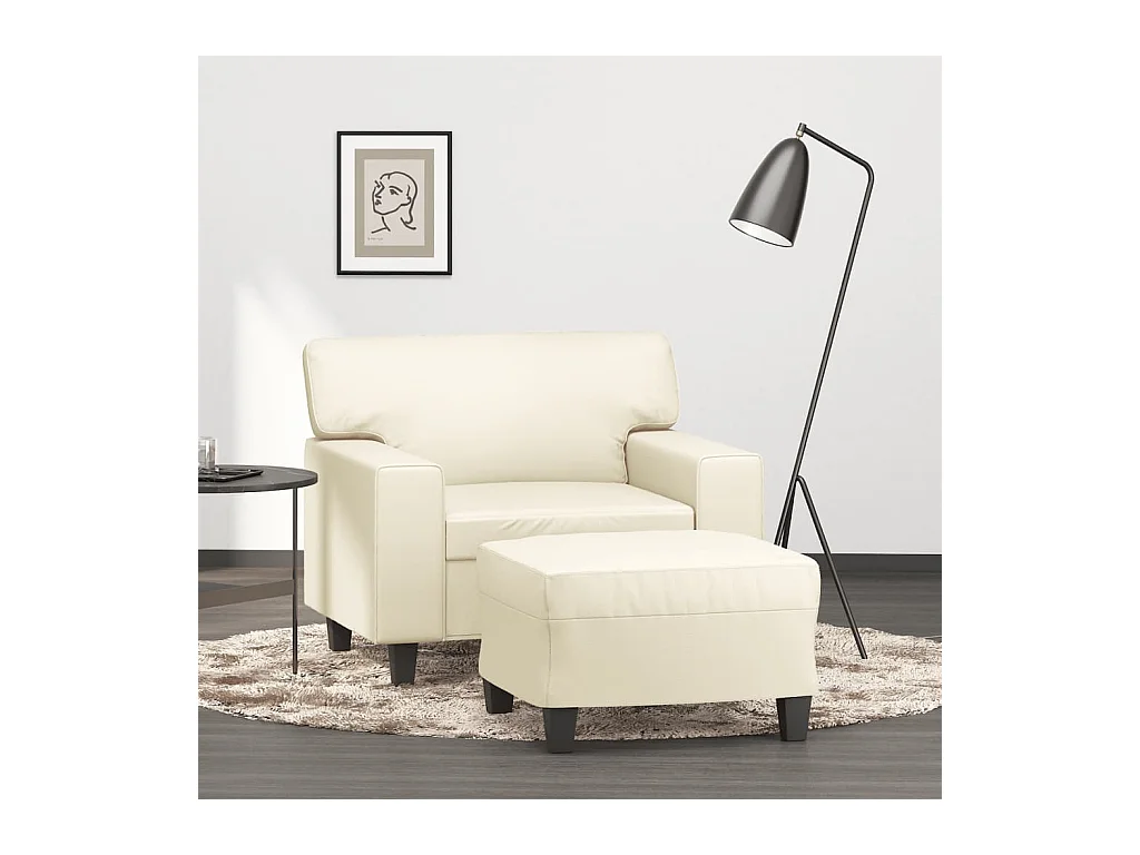 Fauteuil avec repose-pied Crème 60 cm Similicuir