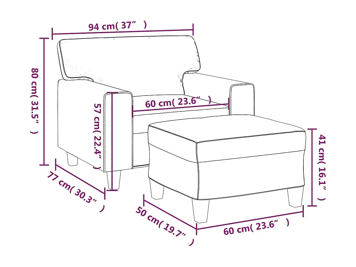 Fauteuil avec repose-pied Crème 60 cm Similicuir