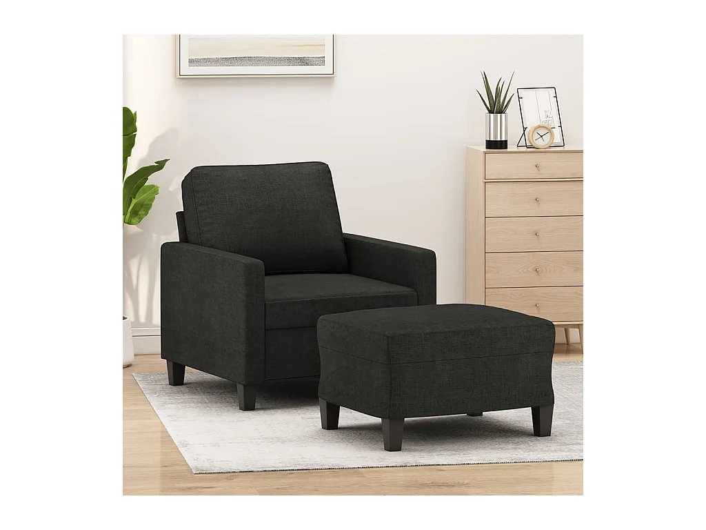 Fauteuil avec repose-pied Noir 60 cm Tissu
