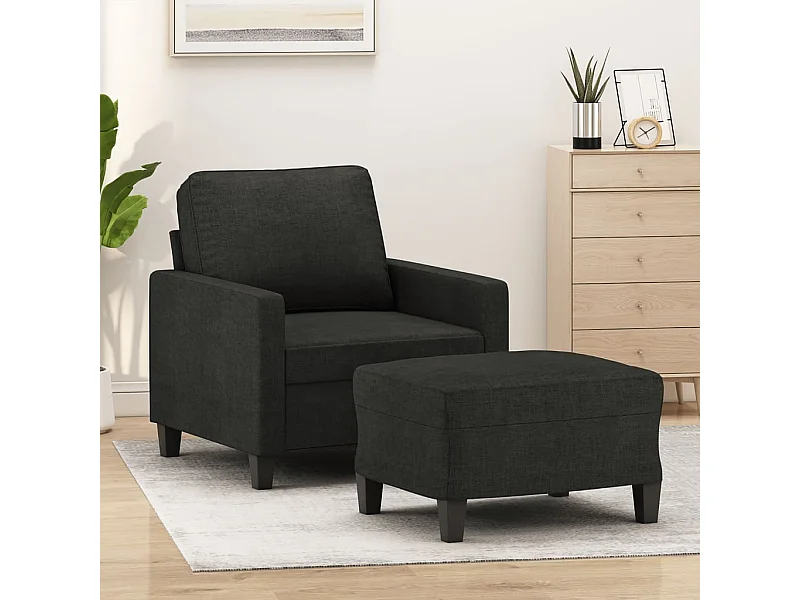 Fauteuil avec repose-pied Noir 60 cm Tissu