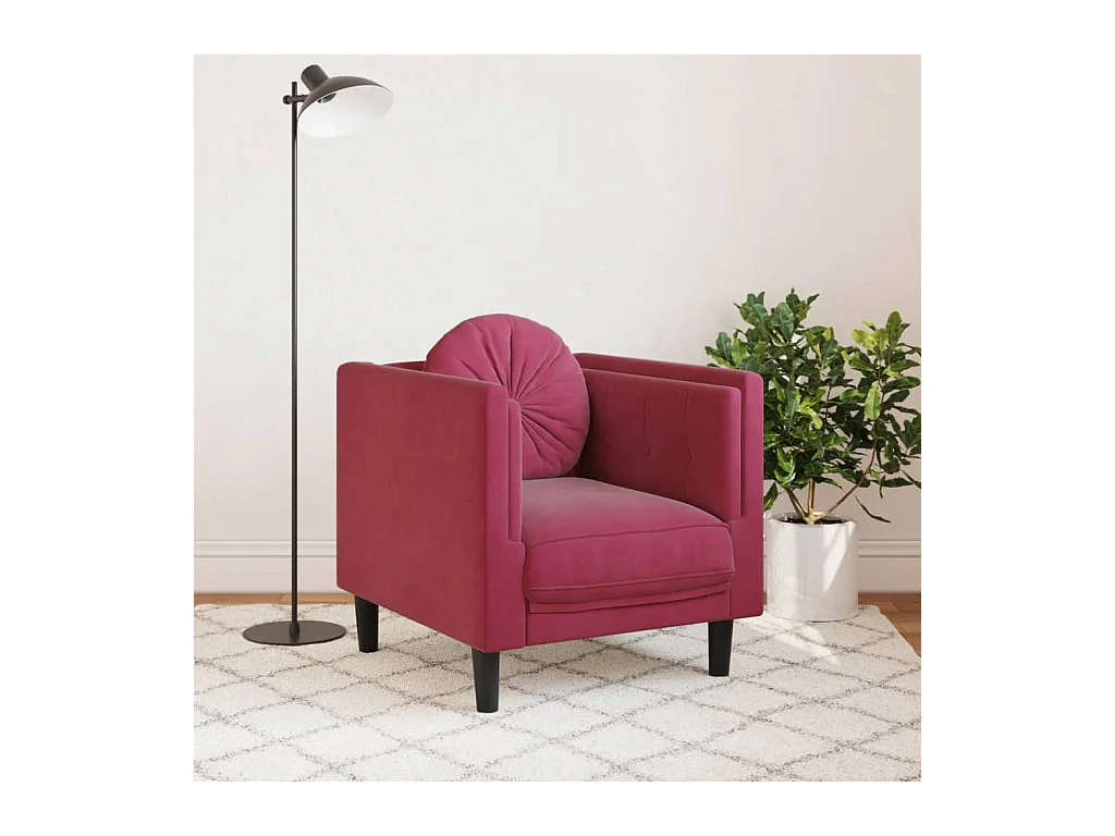 Fauteuil avec coussin rouge bordeaux velours