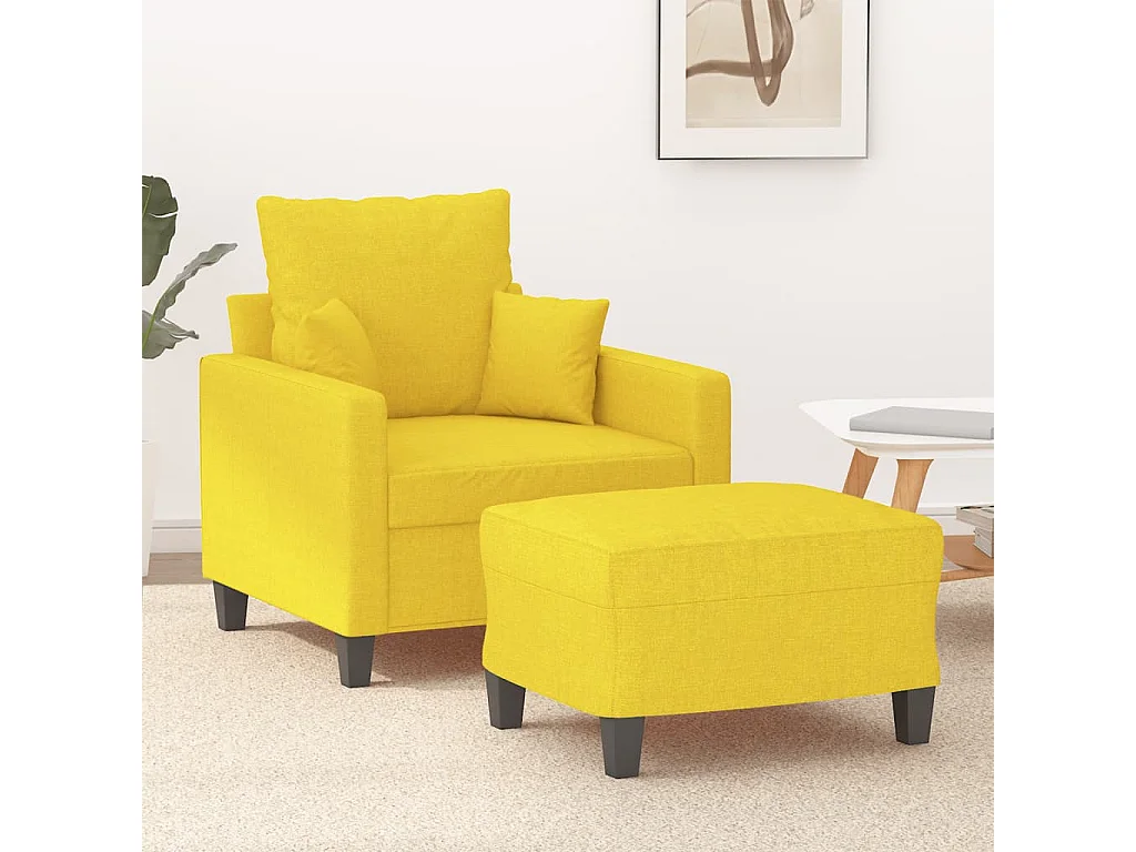 Fauteuil met voetenbank 60 cm stof lichtgeel