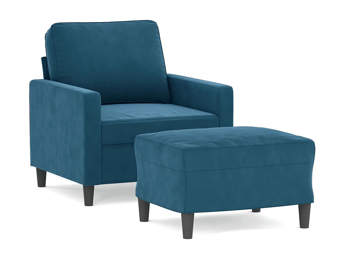 Fauteuil met voetenbank 60 cm fluweel blauw