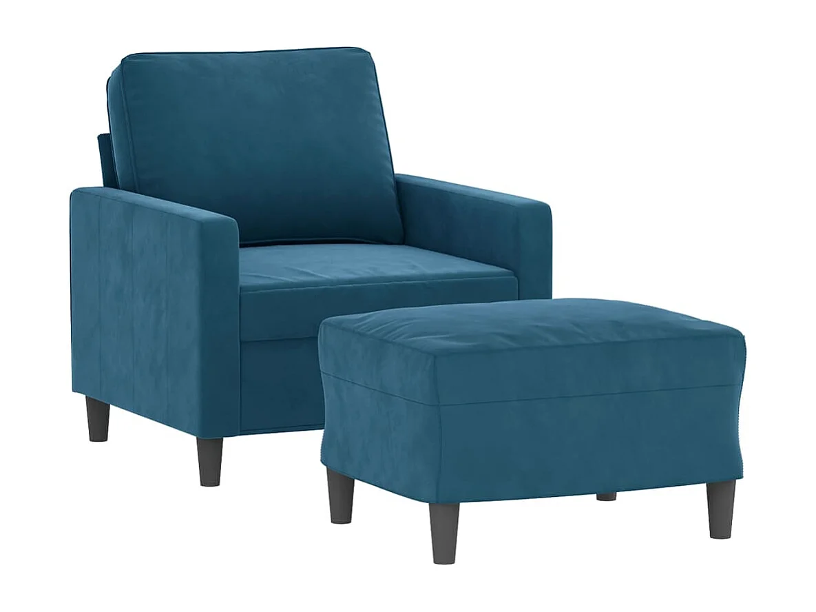 Fauteuil met voetenbank 60 cm fluweel blauw