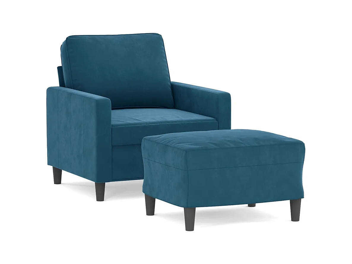 Sillón con taburete terciopelo azul 60 cm