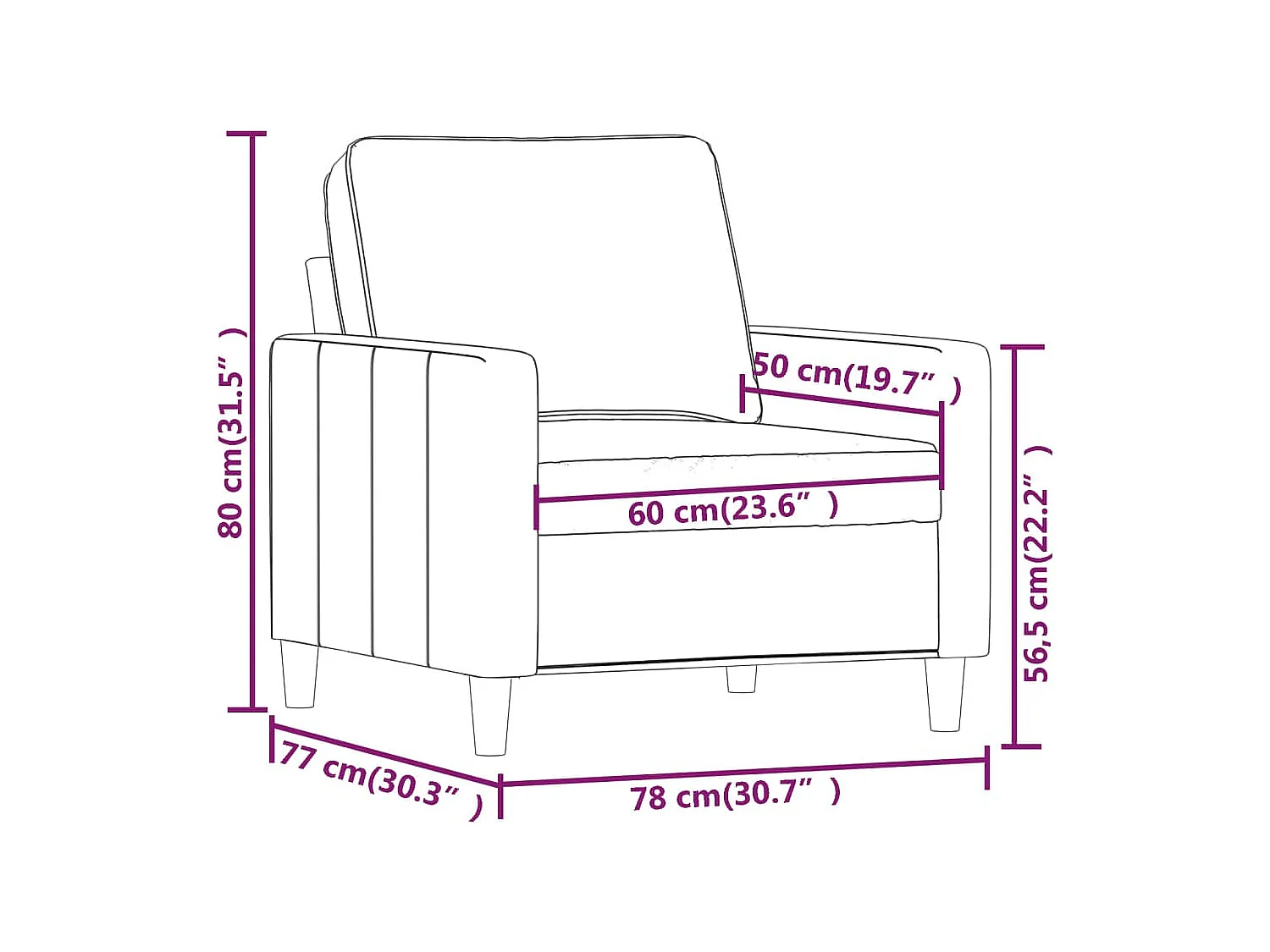 Fauteuil Crème 60 cm Velours