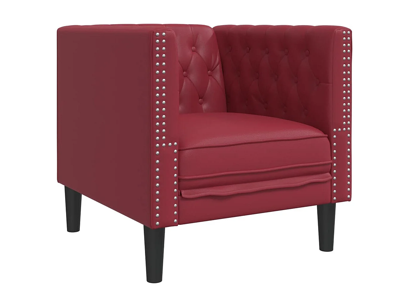 Sillón Chesterfield de cuero artificial rojo tinto