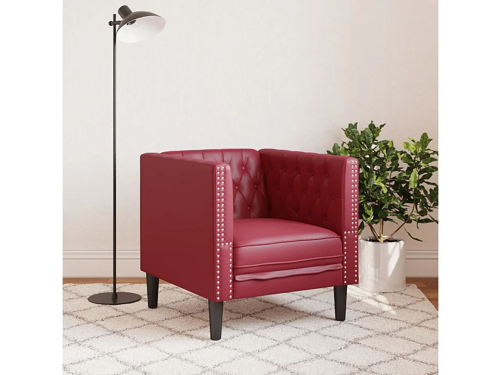 Sillón Chesterfield de cuero artificial rojo tinto