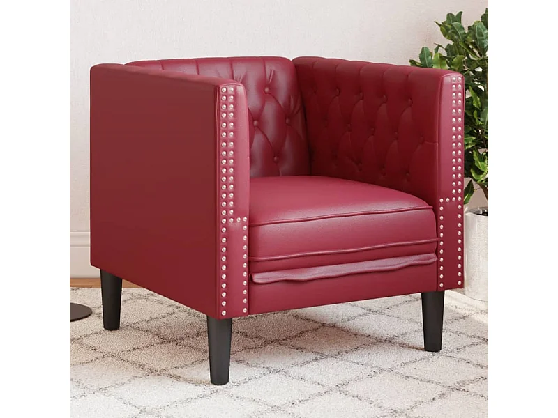 Sillón Chesterfield de cuero artificial rojo tinto
