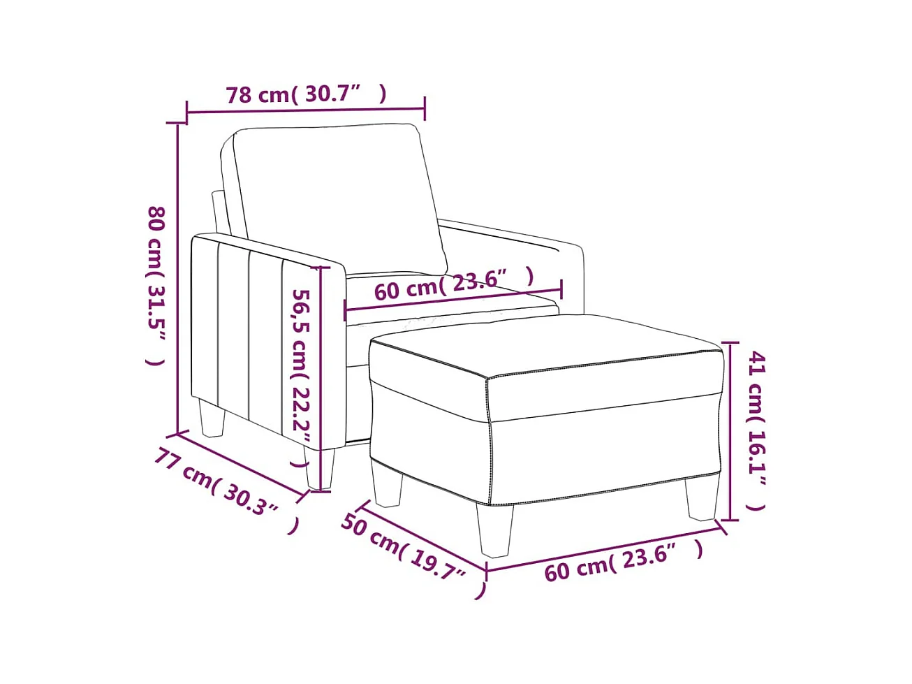 Fauteuil avec repose-pied Cappuccino 60 cm Similicuir