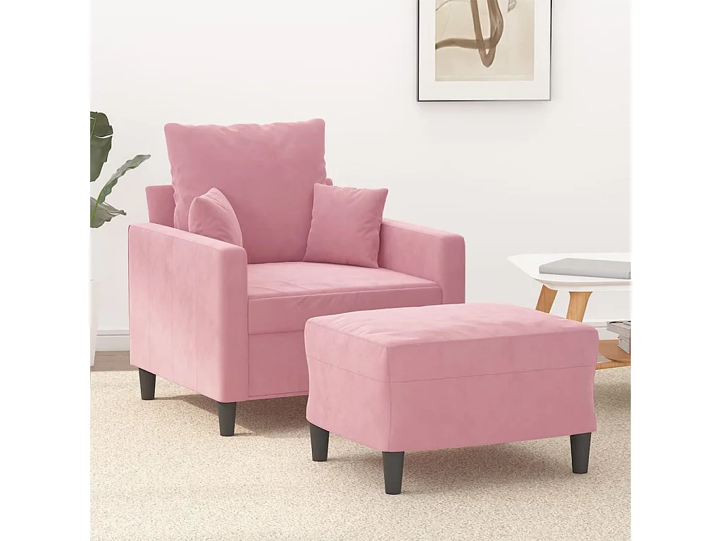Fauteuil met voetenbank 60 cm fluweel roze