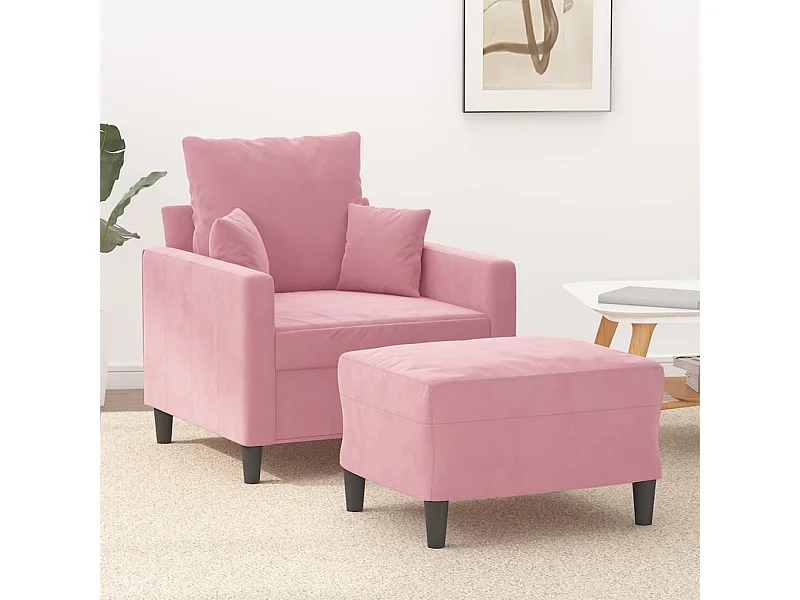 Fauteuil met voetenbank 60 cm fluweel roze