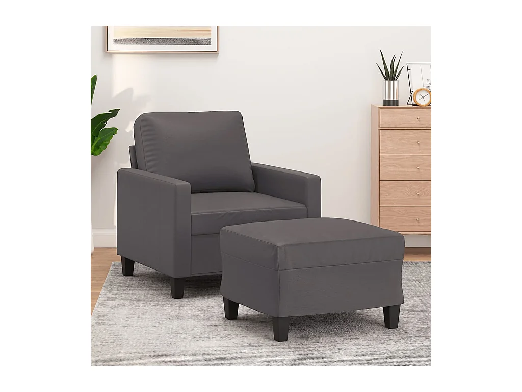 Fauteuil avec repose-pied Gris 60 cm Similicuir