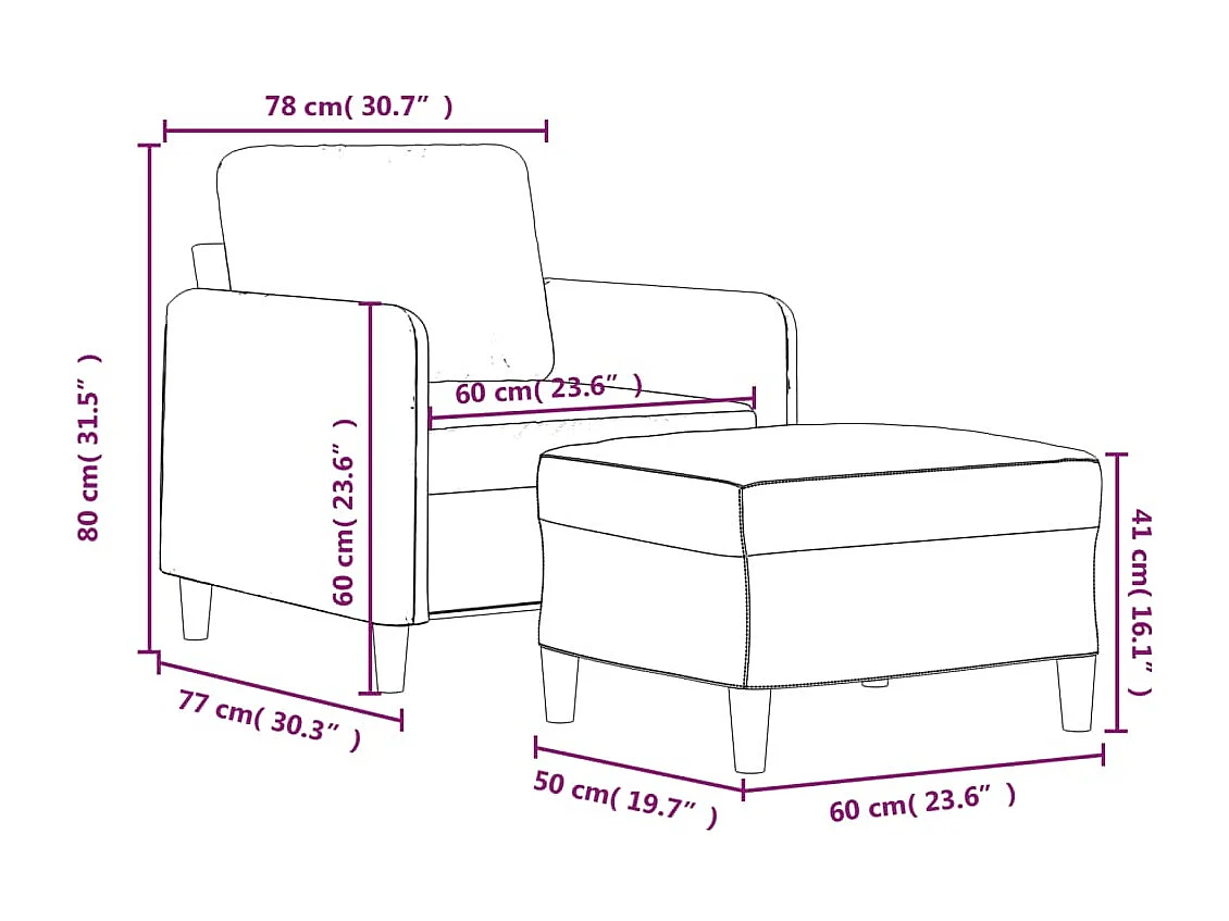 Fauteuil met voetenbank 60 cm fluweel zwart