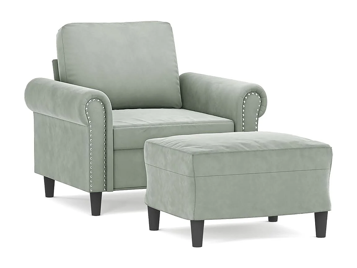 Fauteuil avec repose-pied Gris clair 60 cm Velours