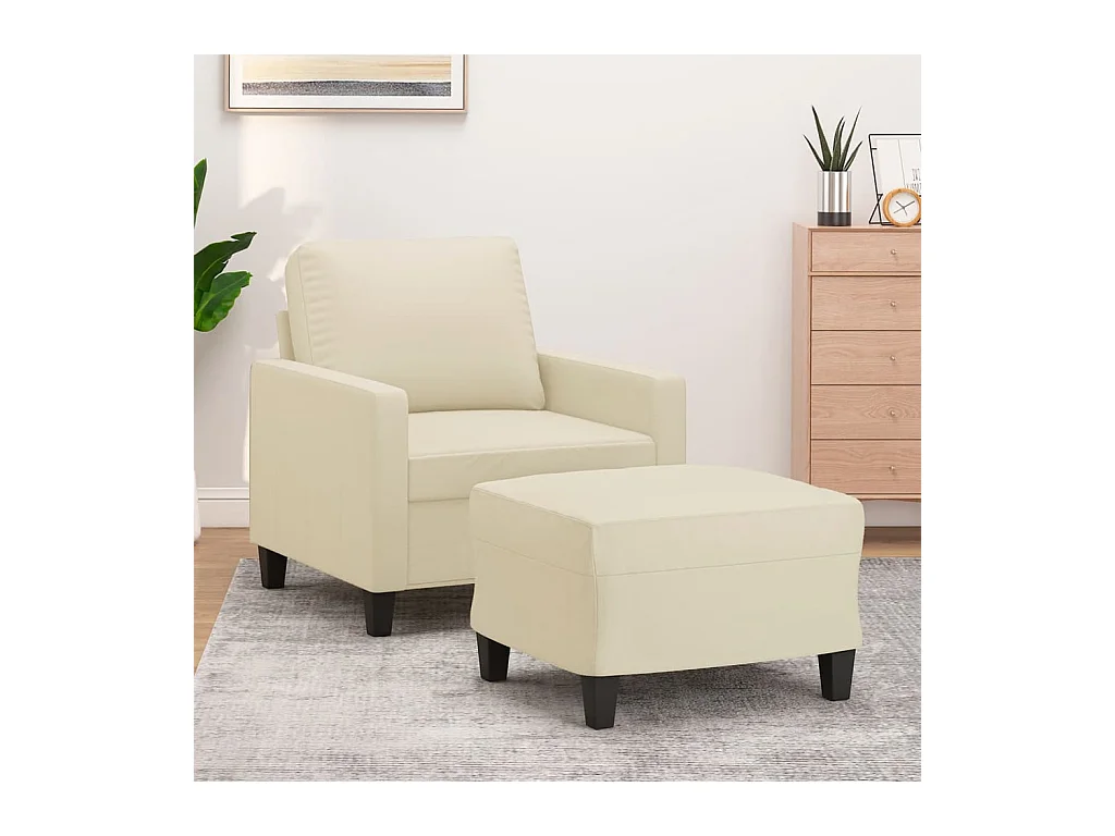 Fauteuil avec repose-pied Crème 60 cm Similicuir