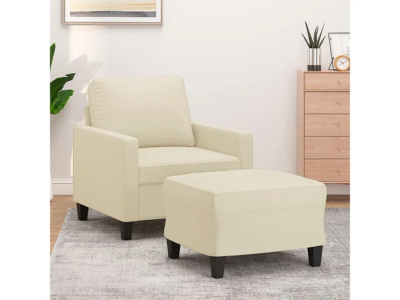 Poltrona com apoio de pés couro artificial 60 cm cor creme
