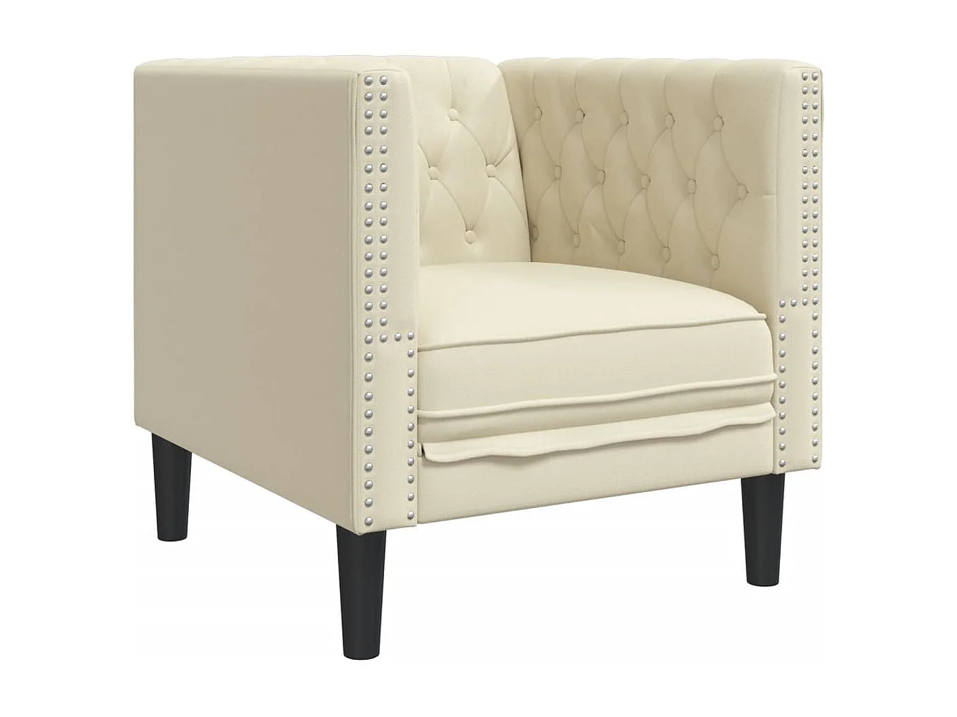 Sillón Chesterfield de cuero artificial blanco crema