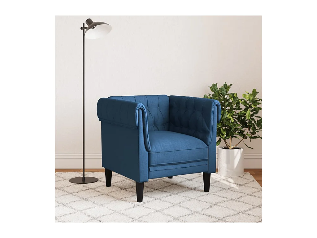Fauteuil Chesterfield bleu tissu