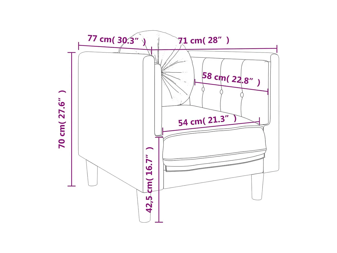 Fauteuil avec coussin noir velours