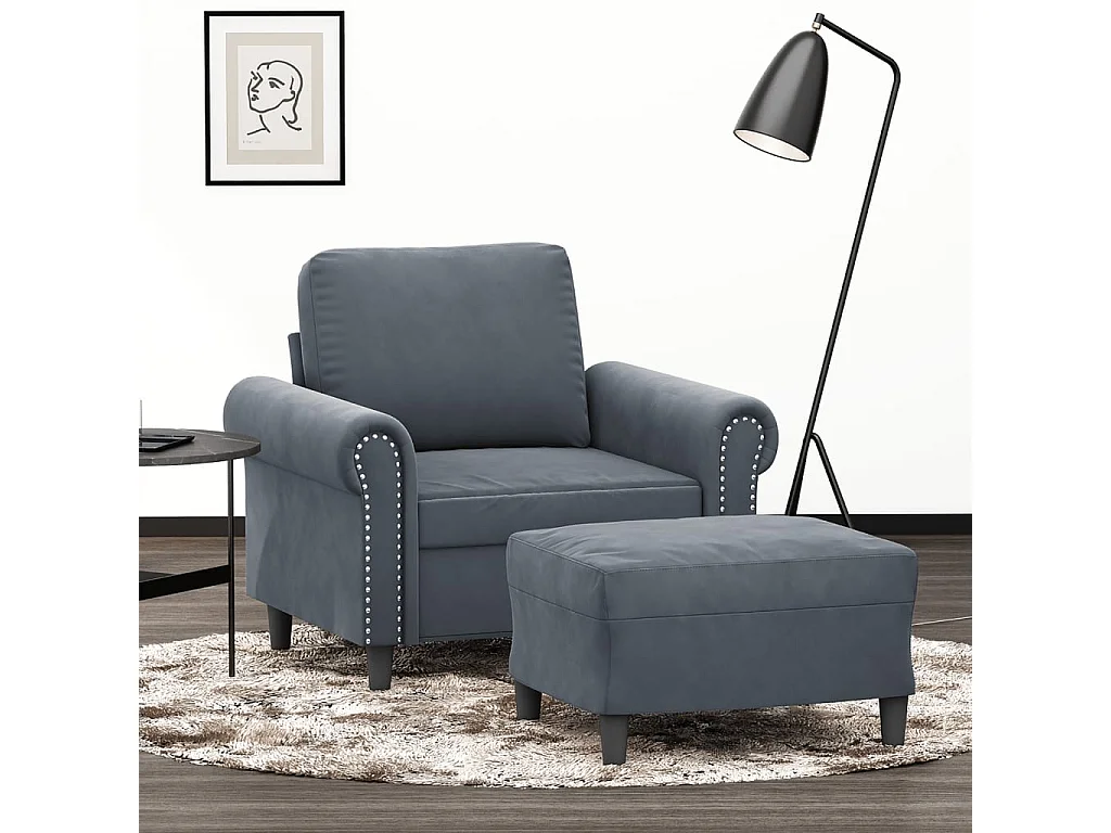 Fauteuil avec repose-pied Gris foncé 60 cm Velours