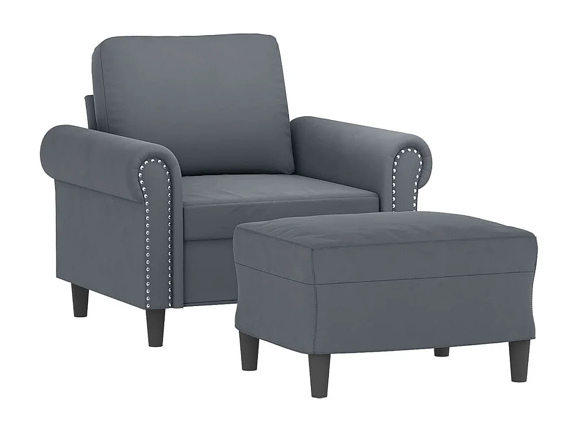 Fauteuil avec repose-pied Gris foncé 60 cm Velours
