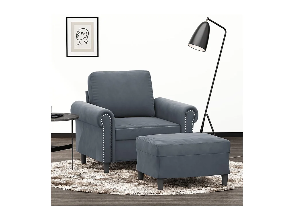 Fauteuil avec repose-pied Gris foncé 60 cm Velours