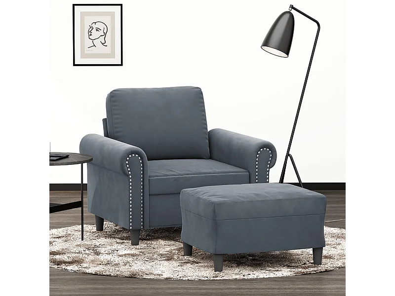 Fauteuil avec repose-pied Gris foncé 60 cm Velours
